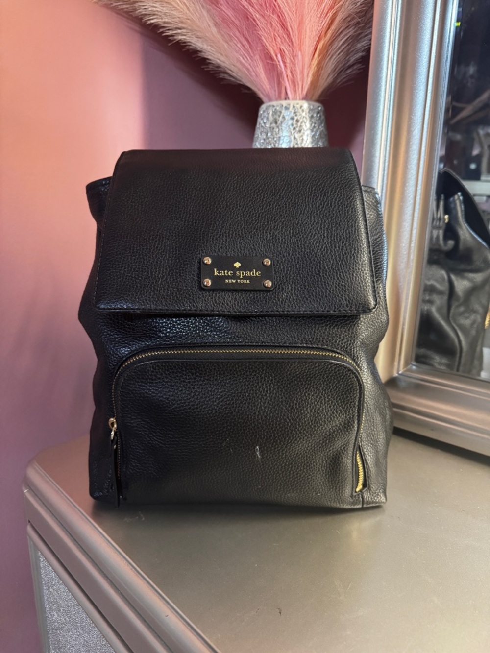 Kate Spade Black Pebbled Leather Backpack